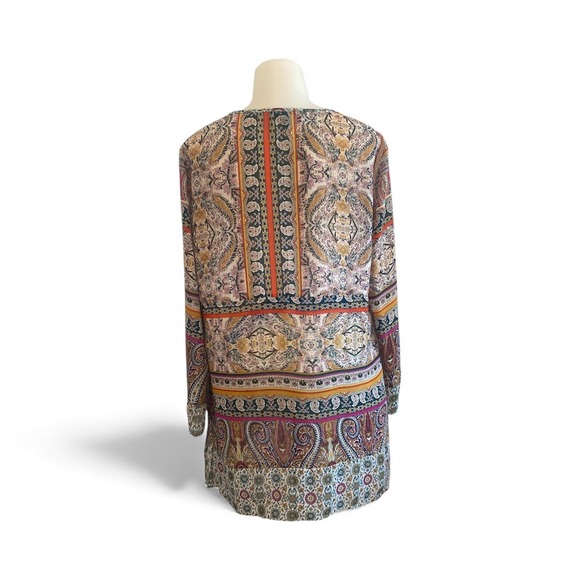 Olive Hill Bohemian Paisley Print Tunic Top Tie Neck Long Sleeve Medium - Picture 3 of 7